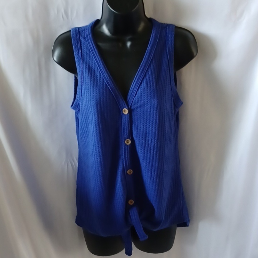Iwollence sz S Blue Waffle Knit Knot Front Tank Top